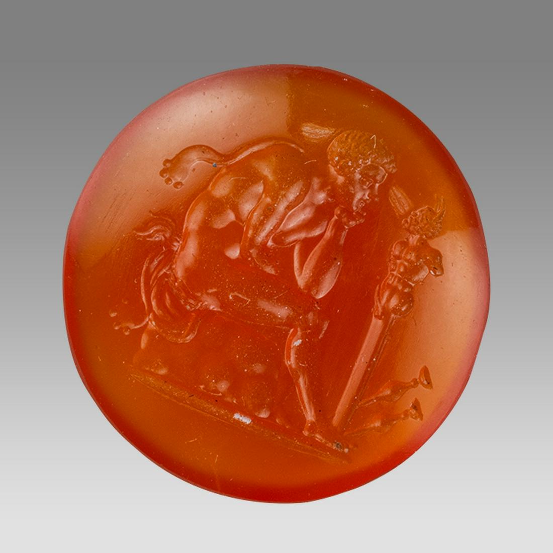 A Roman Agate Intaglio With Apollo and Silenos probably 1st century AD. (1 of 4)