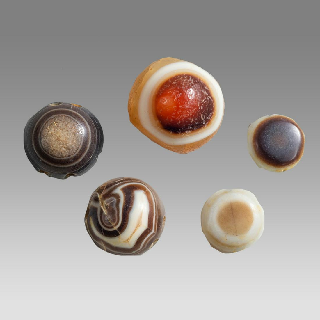 Lot of 5 Bactrian Near Eastern Banded Agate Eye Beads. (1 of 2)