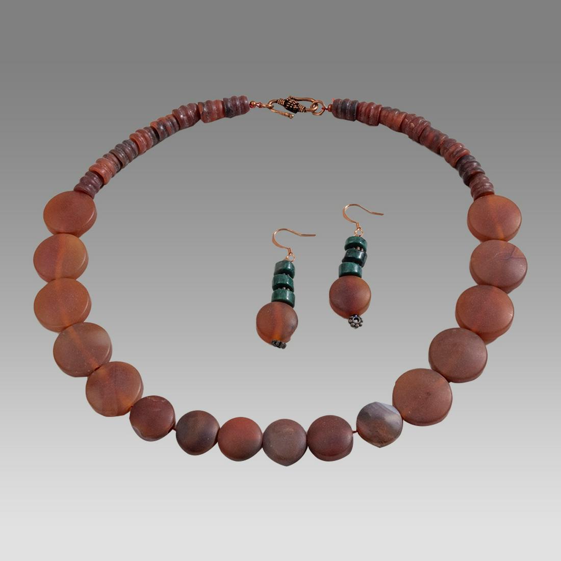Near Eastern Agate Bead Necklace and earrings. (1 of 1)