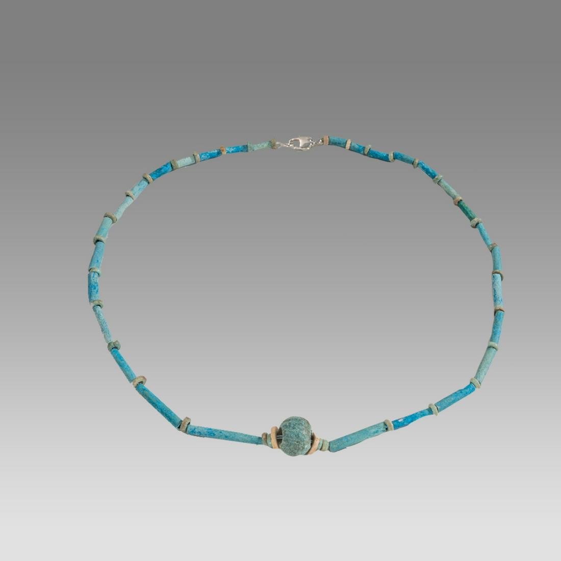 Ancient Egyptian Faience Bead Necklace c.300-50 BC.: Ancient Egyptian Faience Bead Necklace c.300-50 BC. Size 19 1/4 inches length. Great Looking single strand Faience Bead necklace. wearable. Provenance: Ex Secret Eyes Gallery New York 1970's-1980's