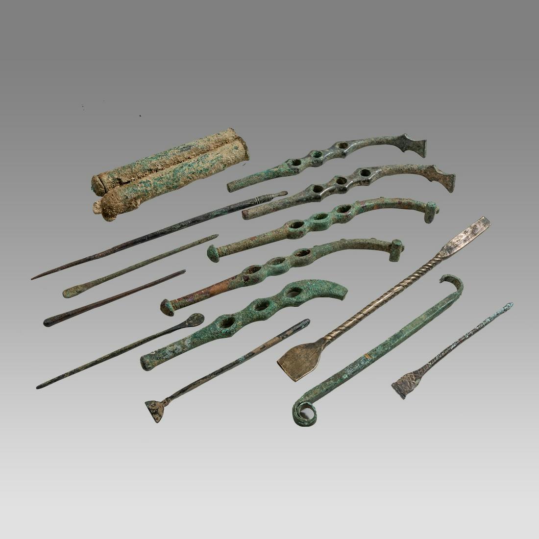 Lot of 14 Ancient Roman and Luristan Bronze Medical instruments, misc c.1000 BC-100 AD. (1 of 1)