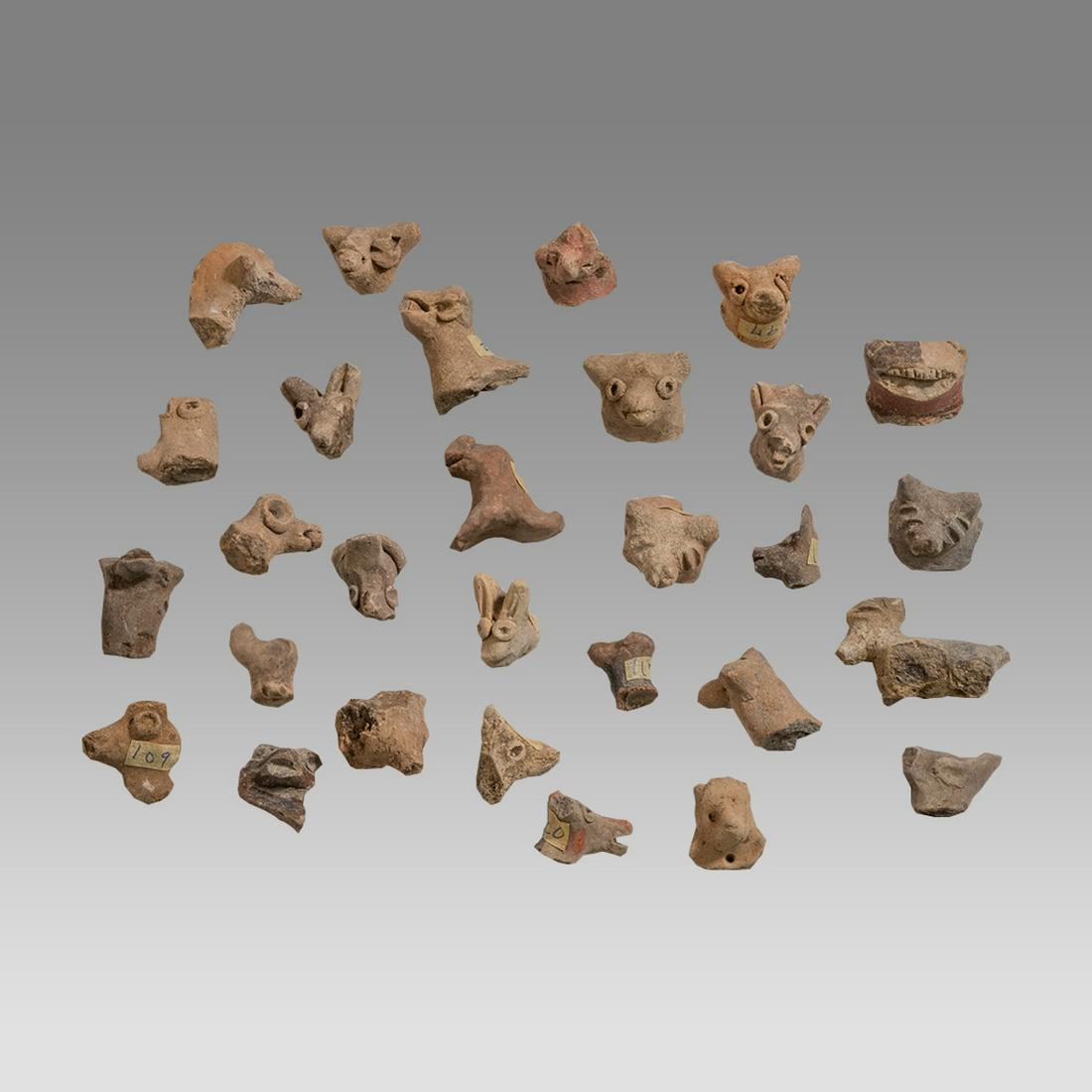 Lot of 29 Ancient Group of Partial Pottery Animal Fragments, Michoacan Mexico Archaic Period c.200 (1 of 2)