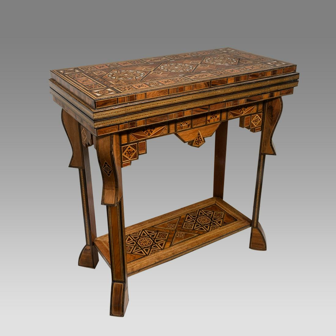 A Syrian Mosaic Morrish wood Backgammon table inlaid with Mother-of-Pearl, 20th Century. (1 of 7)