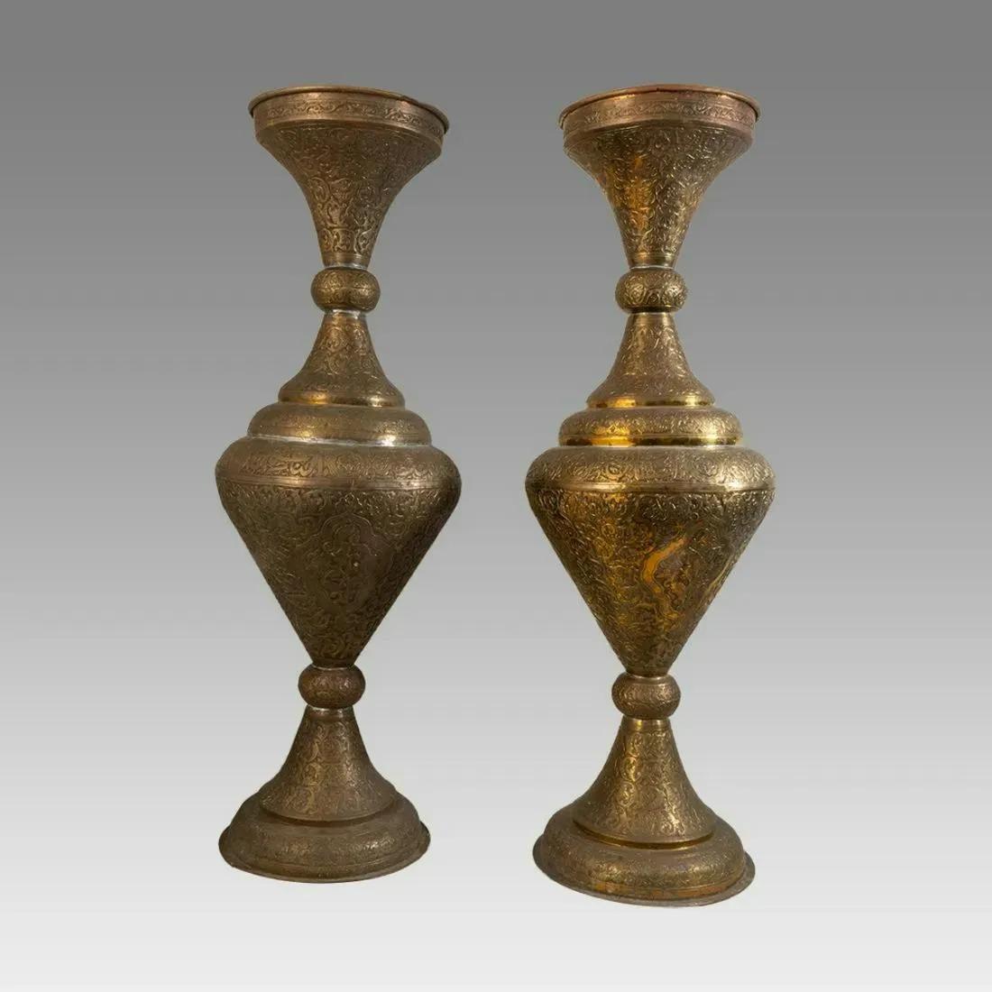 Large Pair Of Islamic Syrian Monumental Copper Urns 20th Century. (1 of 4)