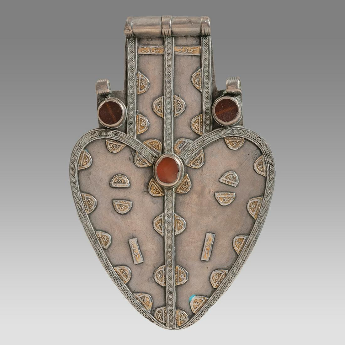 Antique Turkmenistan Silver Large Pendant Tribal Jewelry. (1 of 2)