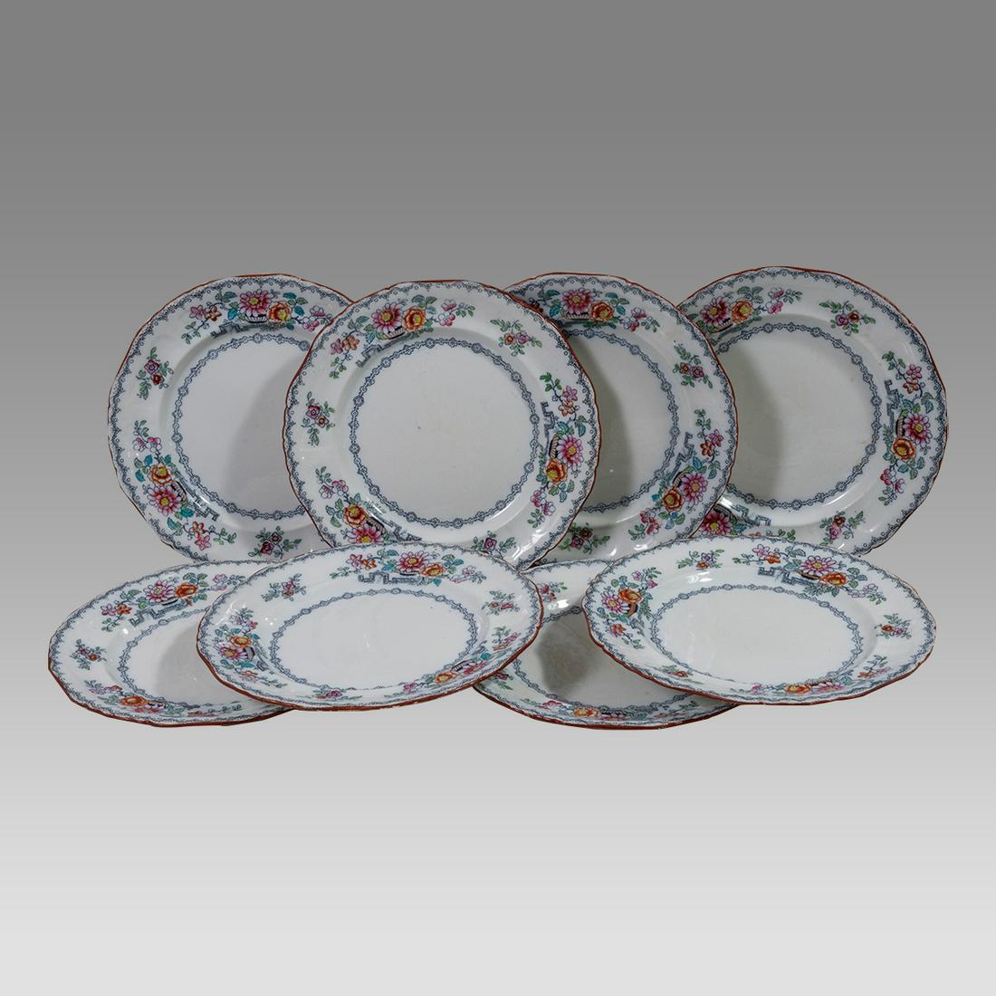 A Set Of 8 English Ashworth Brothers Dinner Plates, Marked. (1 of 3)