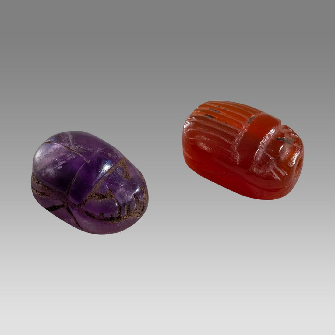 Lot of 2 Ancient Roman Egypt Amethyst and Agate Stone Scarabcs probably 1st-2nd century AD. (1 of 2)