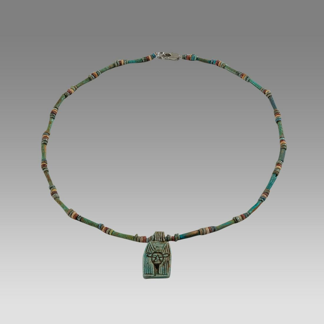 Ancient Egyptian Faience, Bead Necklace with Hathor Amulet c.300-50 BC. (1 of 1)