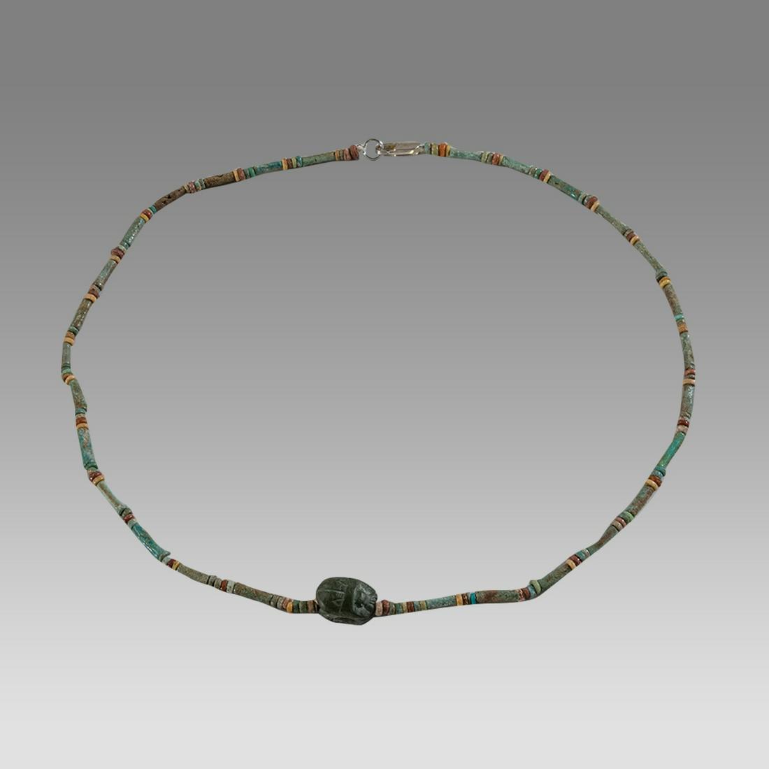 Ancient Egyptian Faience, Bead Necklace with Scarab c.300-50 BC. (1 of 1)