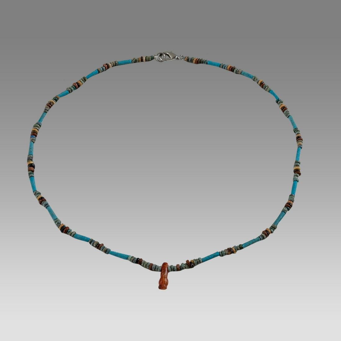 Ancient Egyptian Faience, Bead Necklace with Agate Amulet c.300-50 BC. (1 of 1)