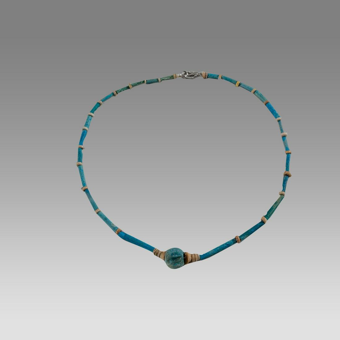 Ancient Egyptian Faience, Bead Necklace c.300-50 BC.: Ancient Egyptian Faience, Bead Necklace c.300-50 BC. Size 19 1/4 inches length. Great Looking single strand Faience Bead necklace. wearable. Provenance: Ex Secret Eyes Gallery New York 1970's-1980's