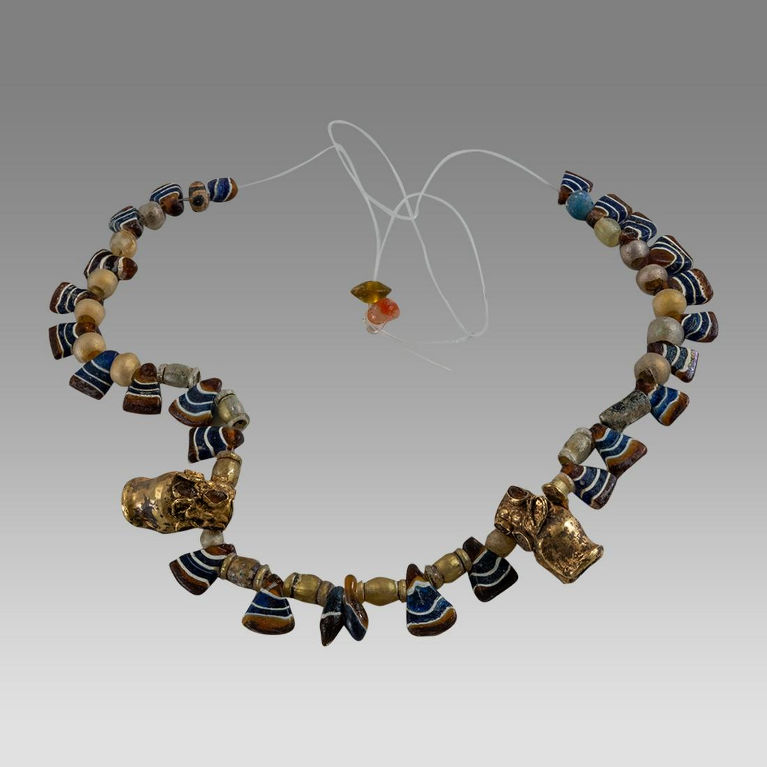 Ancient Roman Glass Beads Necklace with Gold Bull Heads c.2nd century AD. (1 of 1)