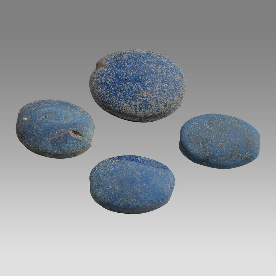 Lot of 4 Ancient Egyptian Blue Faience Sacarboid Shape Beads c.635-30 BC. (1 of 2)