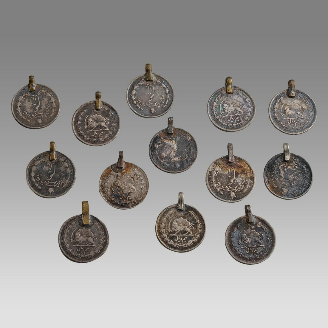 Lot Of 13 Persian Qajar Silver coins pendants Reza Shah. (1 of 2)