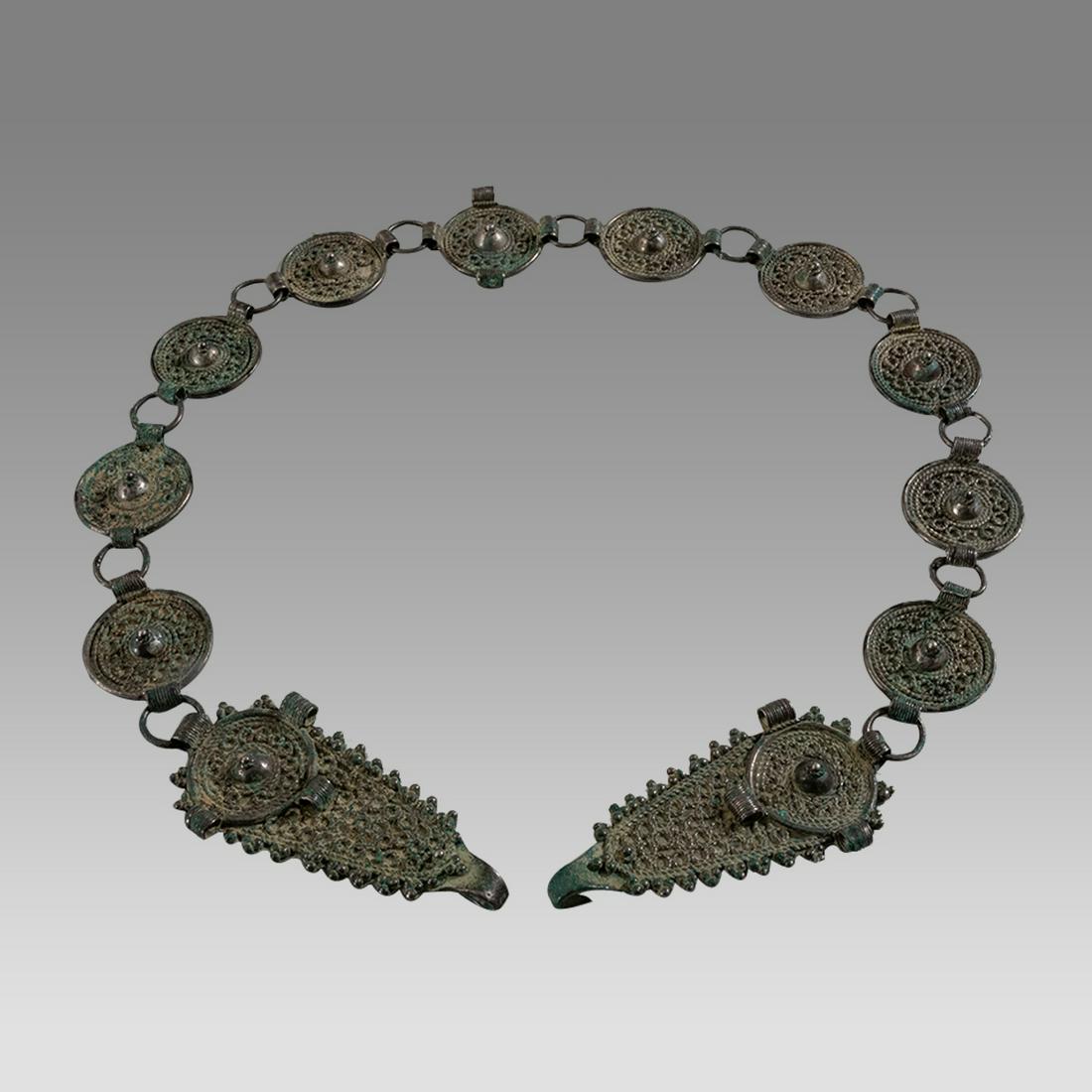 Antique Islamic Persian Silver Belt.: Antique Islamic Persian Silver Belt. Size 27 1/4 inches length. Fine silver belt with nice ornate design. Provenance: Private NYC Collection of Mrs. Farshid Kashanian, Great Neck, NY acquired 1960s