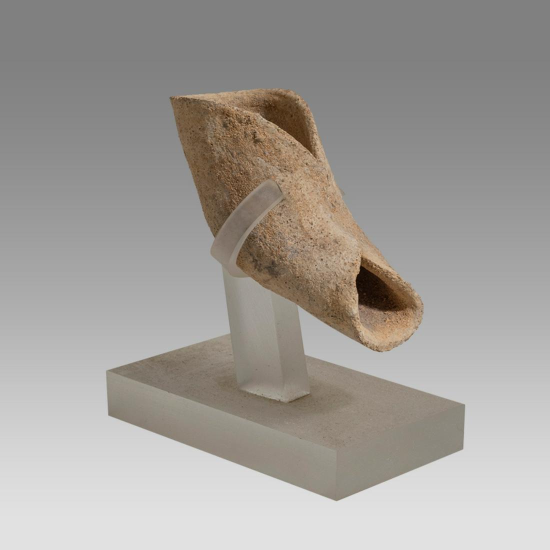 Ancient Holy Land Hasmonean Maccabes Terracotta Oil Lamp c.1st century BC.: Ancient Holy Land Hasmonean Maccabes Terracotta Oil Lamp c.1st century BC.. Size 3 1/8 inches length. Rare Terracotta Oil lamp, Holyland Jerusalem. Custom mounted. Provenance: From the Estate of Judit