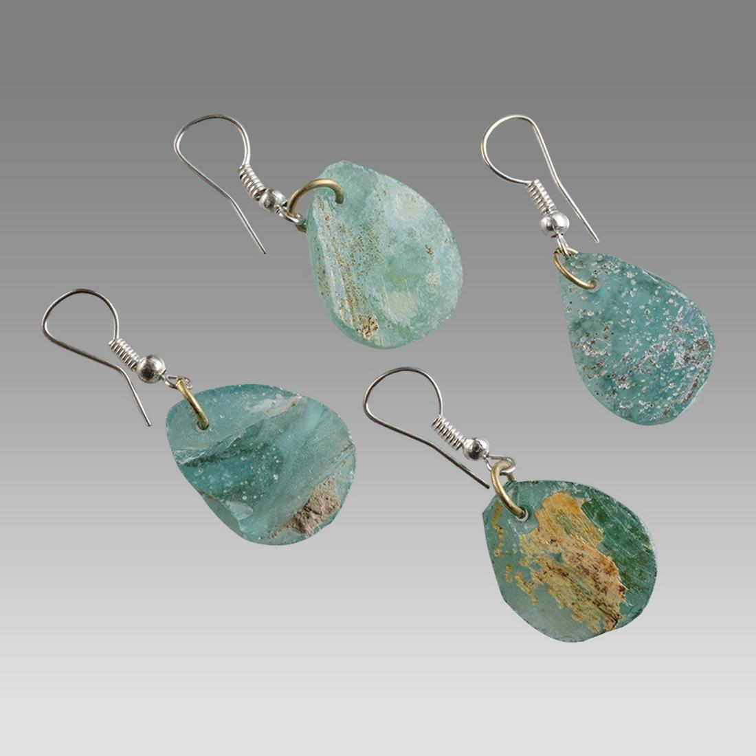 Lot of 2 Ancient Roman Glass Fragment set in silver earrings. (1 of 1)