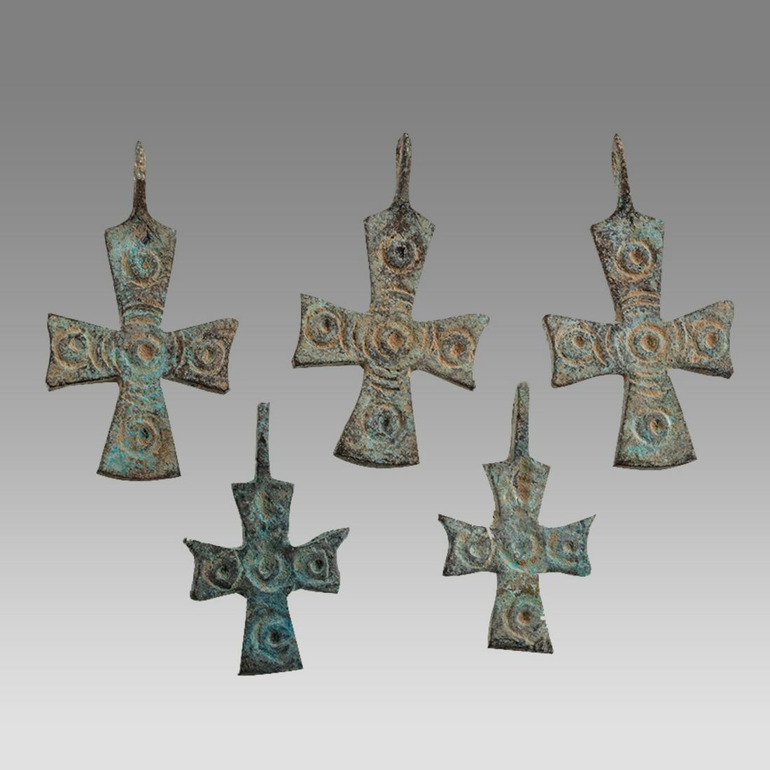 Lot of 5 Byzantine Style Bronze Crosses. (1 of 1)
