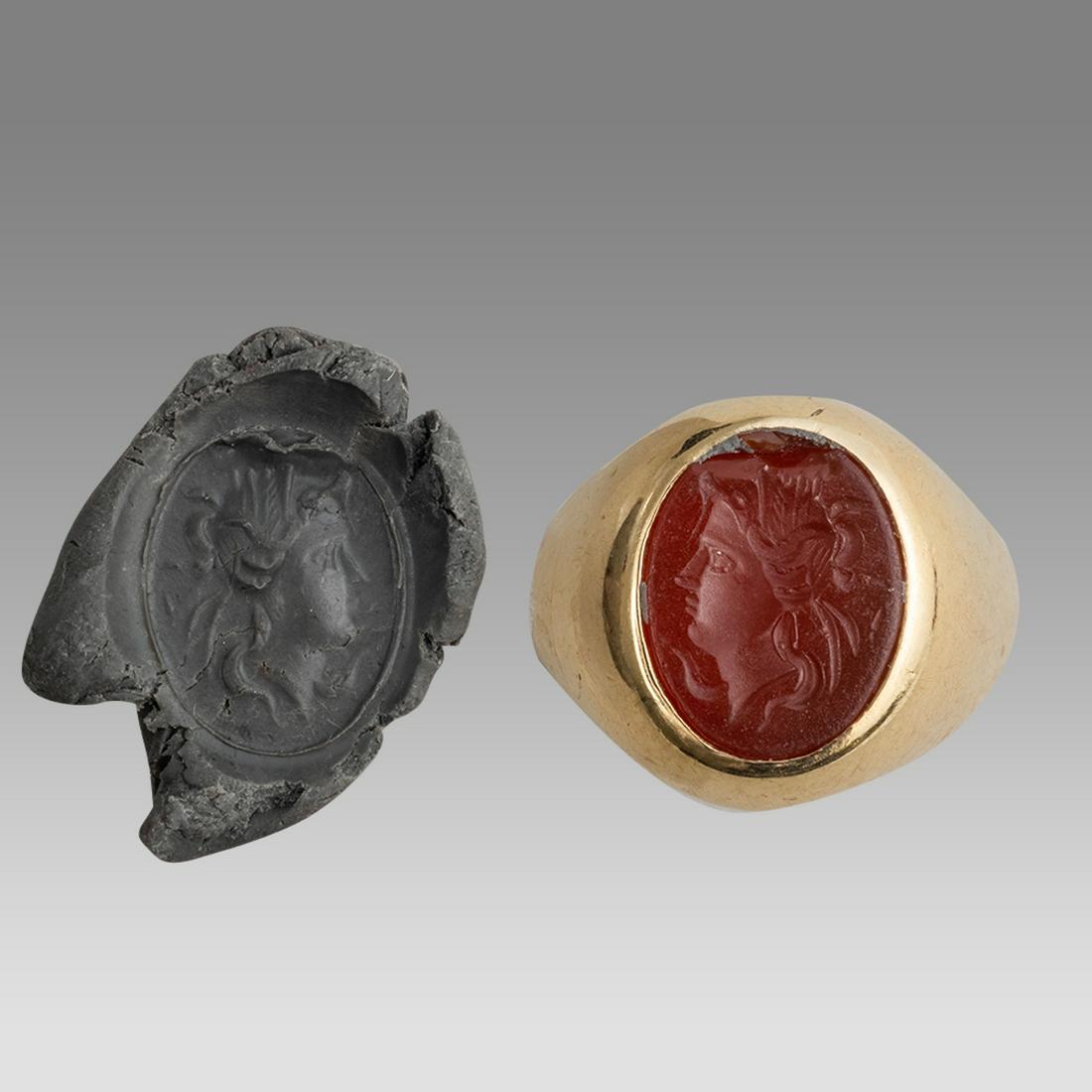 Ancient Roman Carnelian Intaglio Set in modern gold ring c.2nd century AD. (1 of 1)