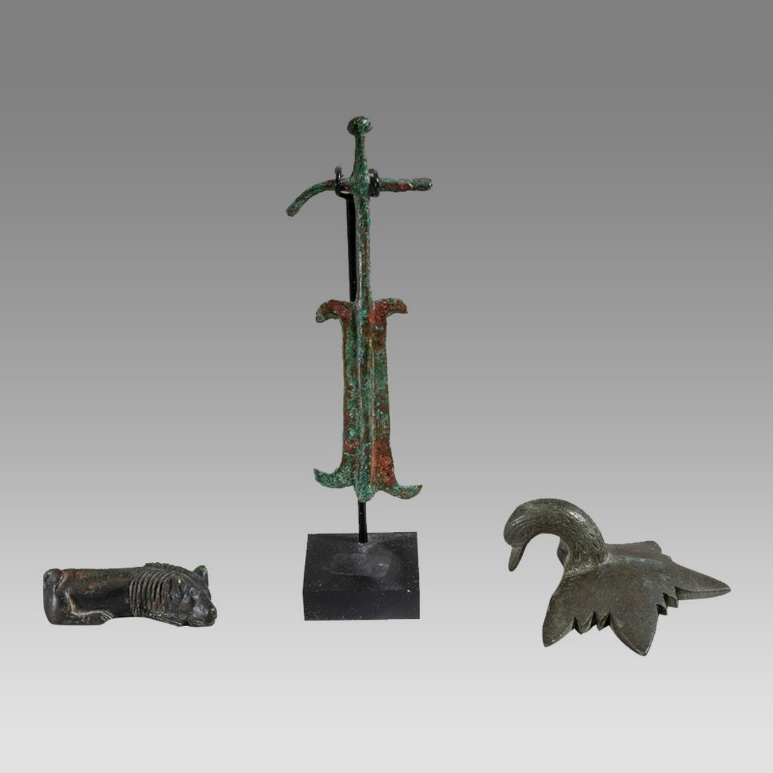 Lot of 3 Ancient Roman Bronze Fortuna Rudder, Dog and Bird Attachment c.2nd century AD. (1 of 2)