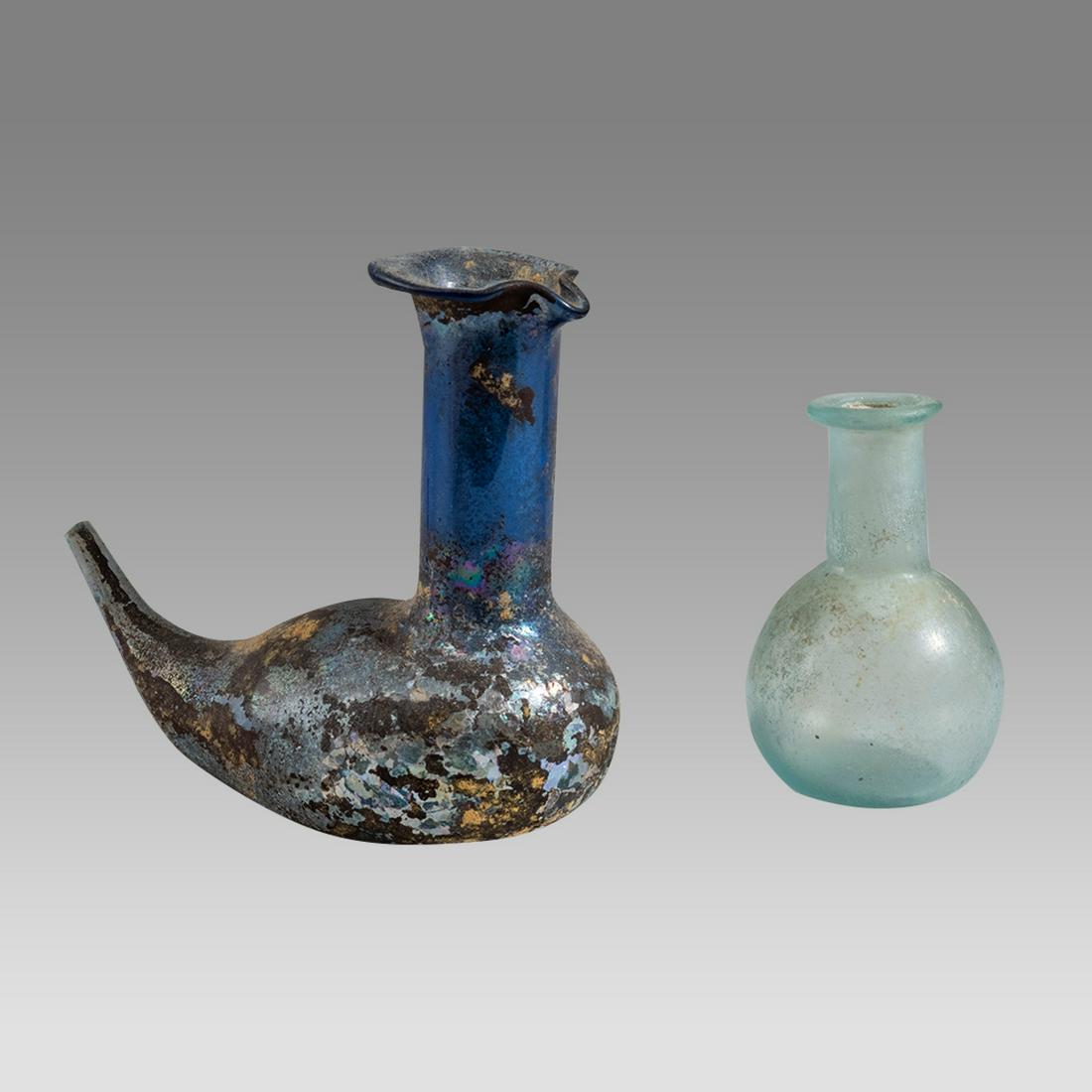 Lot of 2 Ancient Roman Glass Bottles c.2nd-3rd century AD. (1 of 3)