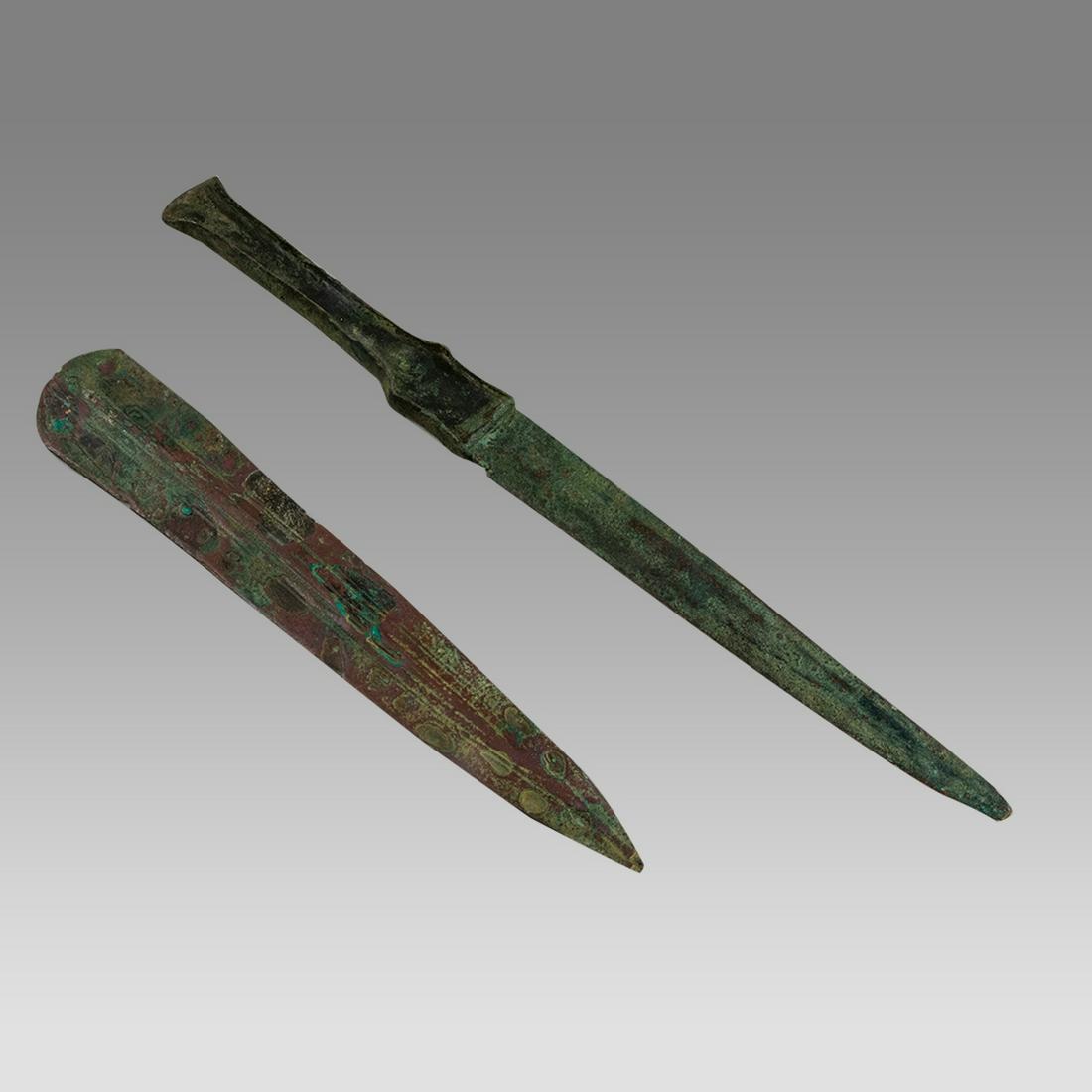 Lot of 2 Ancient Luristan Bronze Dagger, Spear c.1000 BC. (1 of 2)