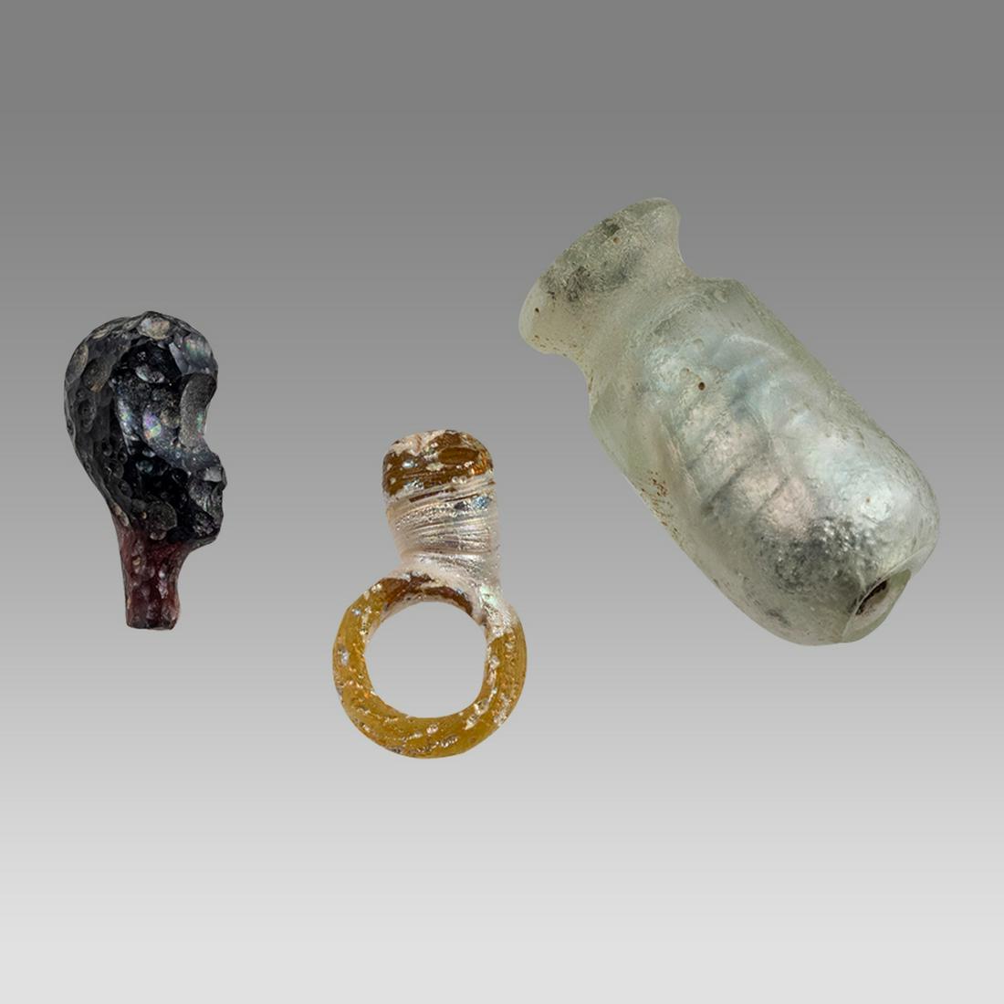 Lot of 3 Roman Glass Pieces 4a. Yellow Glass Drop Pendant with Loop, 4th - 6th AD. (1 of 1)