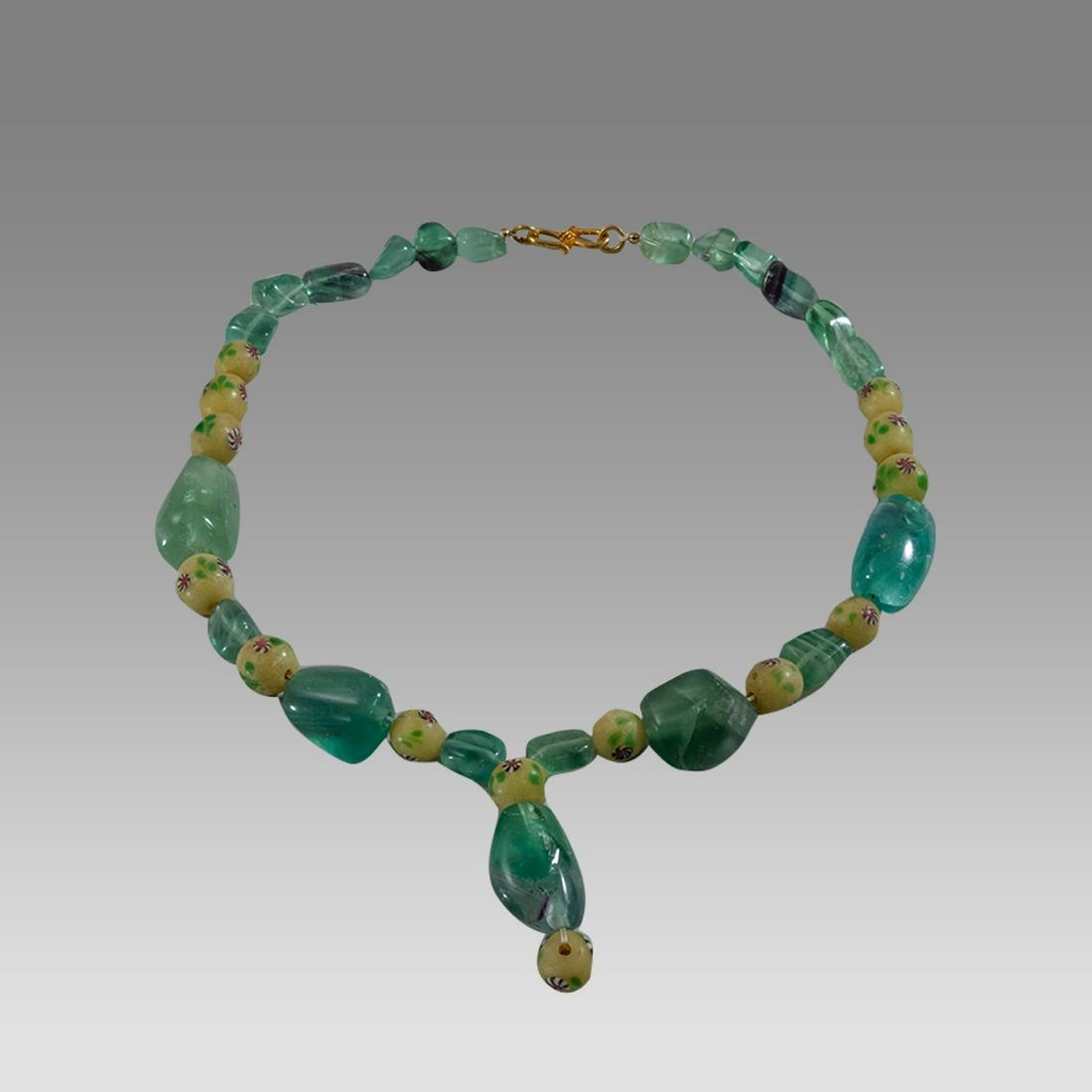 Jaipur, Tourmaline Smooth Tumble Bead, Mosaic Glass Necklace. (1 of 1)