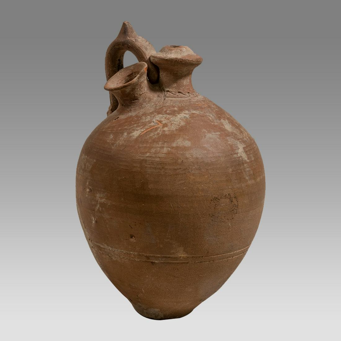 Ancient Holy Land Judaea Terracotta Vessel c.9th century BC.: Ancient Holy Land Judaea Terracotta Vessel c.9th century BC. Size 6 1/4 inches high. Rare Judaean terracotta drinking vessel. Provenance: Ex Dr Arnold R.Saslow South Orange NJ acquired in the London M