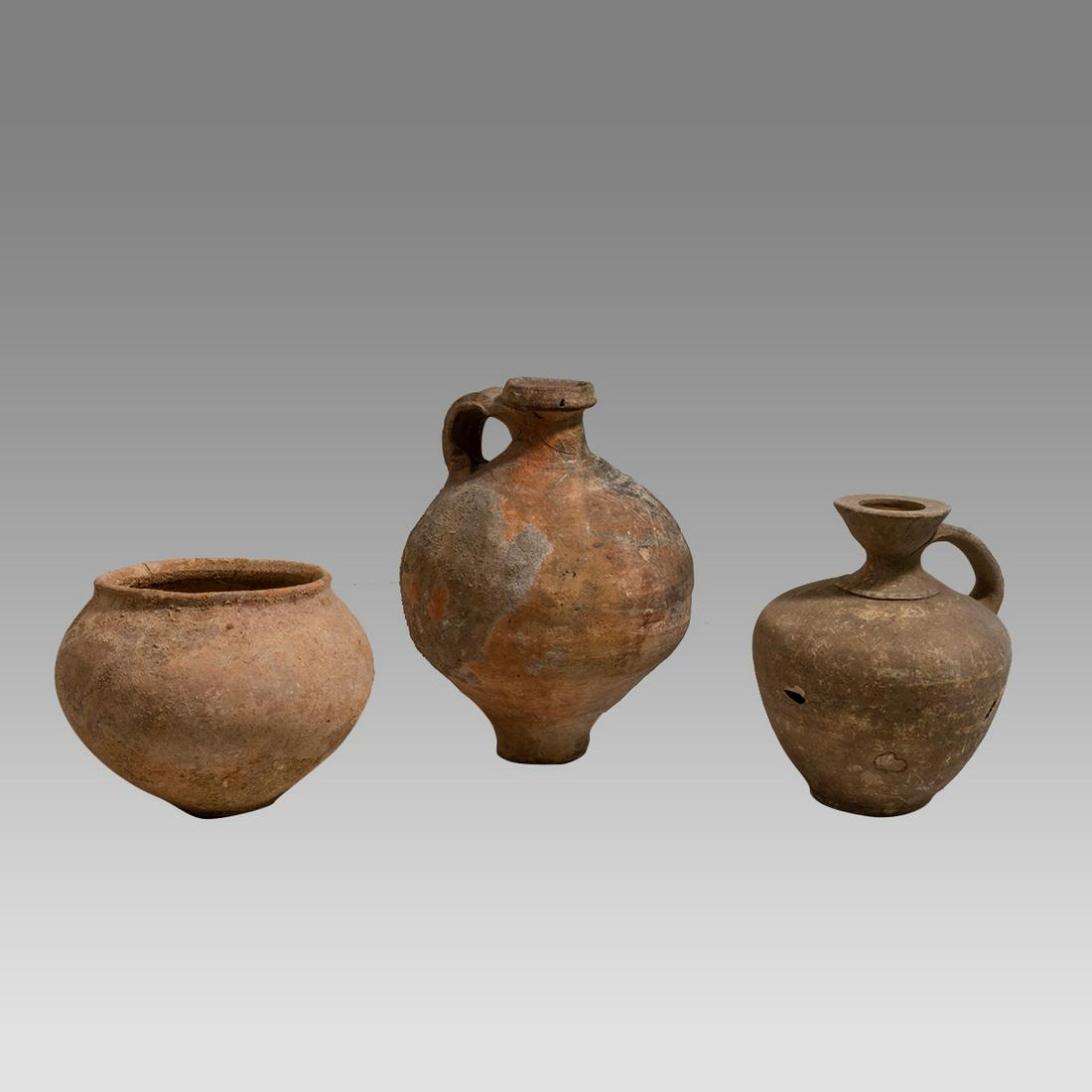 Lot of 3 Ancient Holy Land Roman Terracotta Vessels c.1st century AD. (1 of 3)