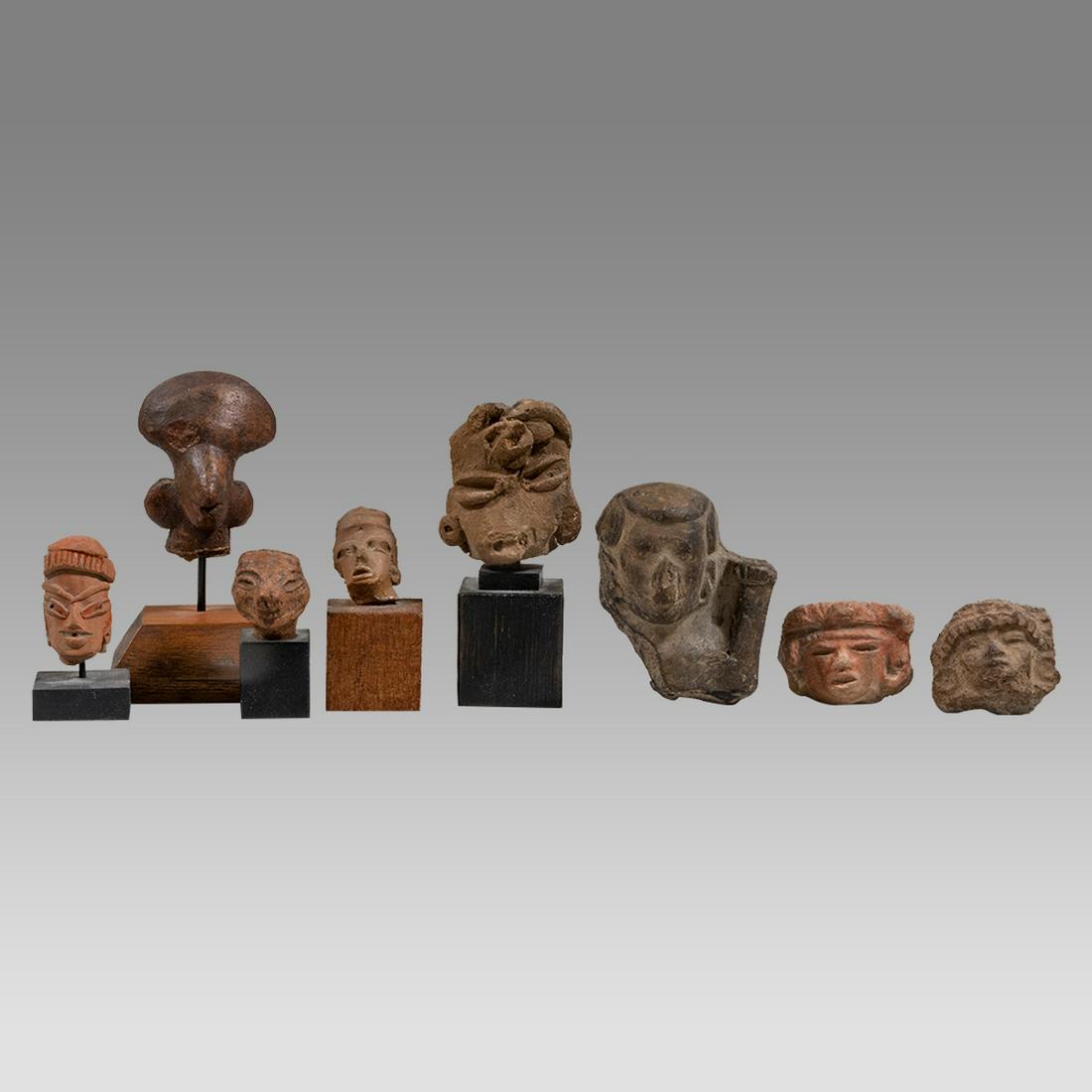 Lot of 8 Ancient Pre Columbian Pottery Heads Fragments c.100 BC- 500 AD. (1 of 2)