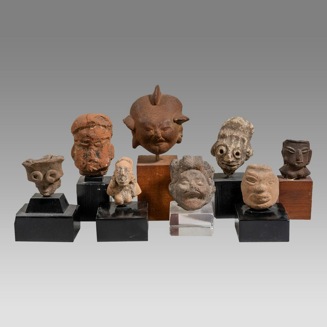 Lot of 8 Ancient Pre Columbian Pottery Heads Fragments c.100 BC- 500 AD. (1 of 2)
