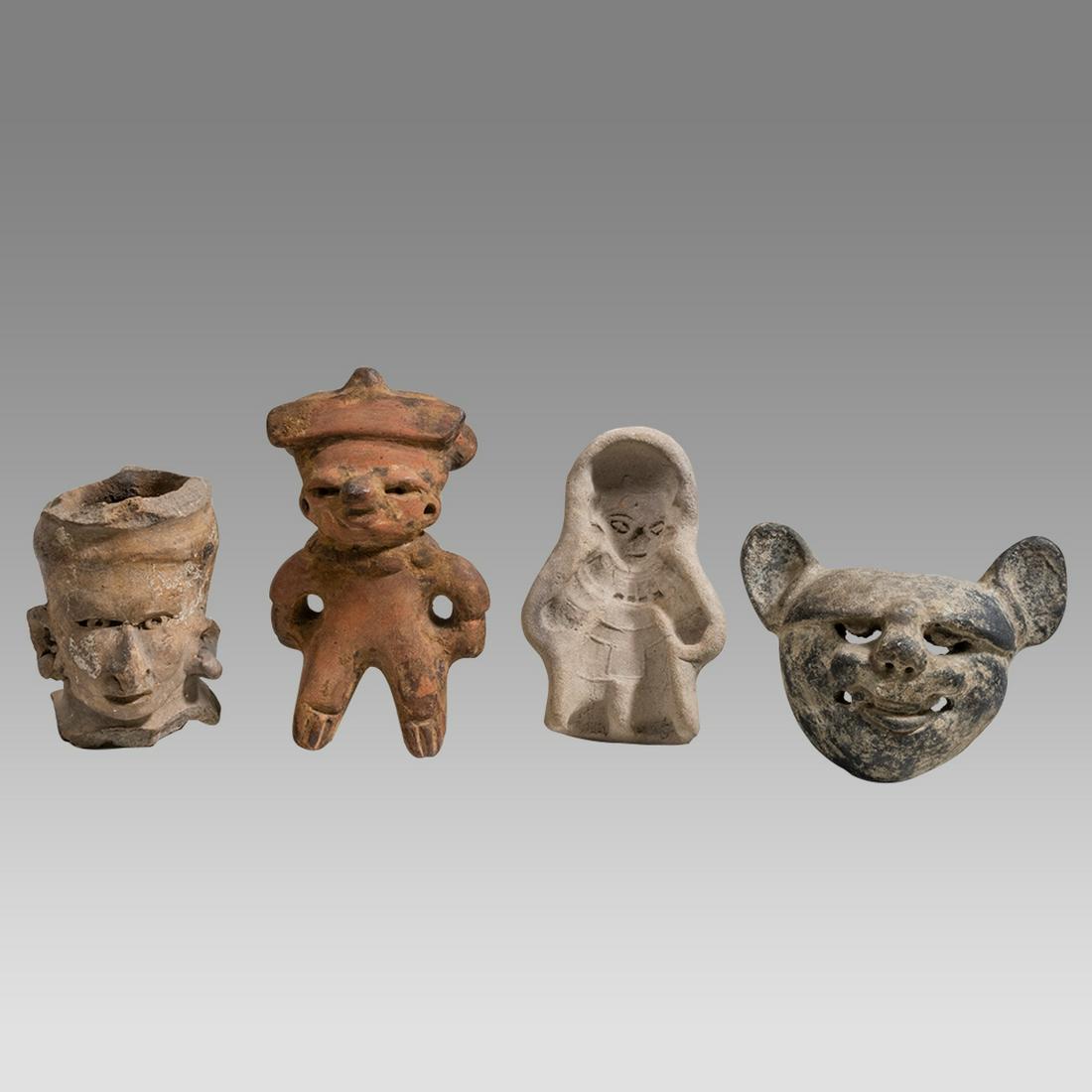 Lot of 4 Ancient Pre Columbian Pottery Figures, and Mold c.100 BC- 500 AD. (1 of 2)