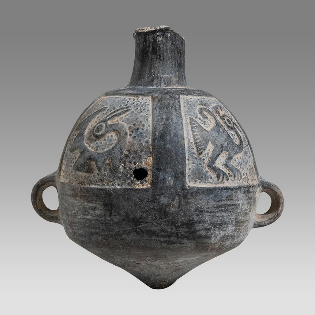 Pre Columbian, Chimu Blackware Relief Vessel with 4 Birds Ca. 800-1200 A.D. (1 of 4)