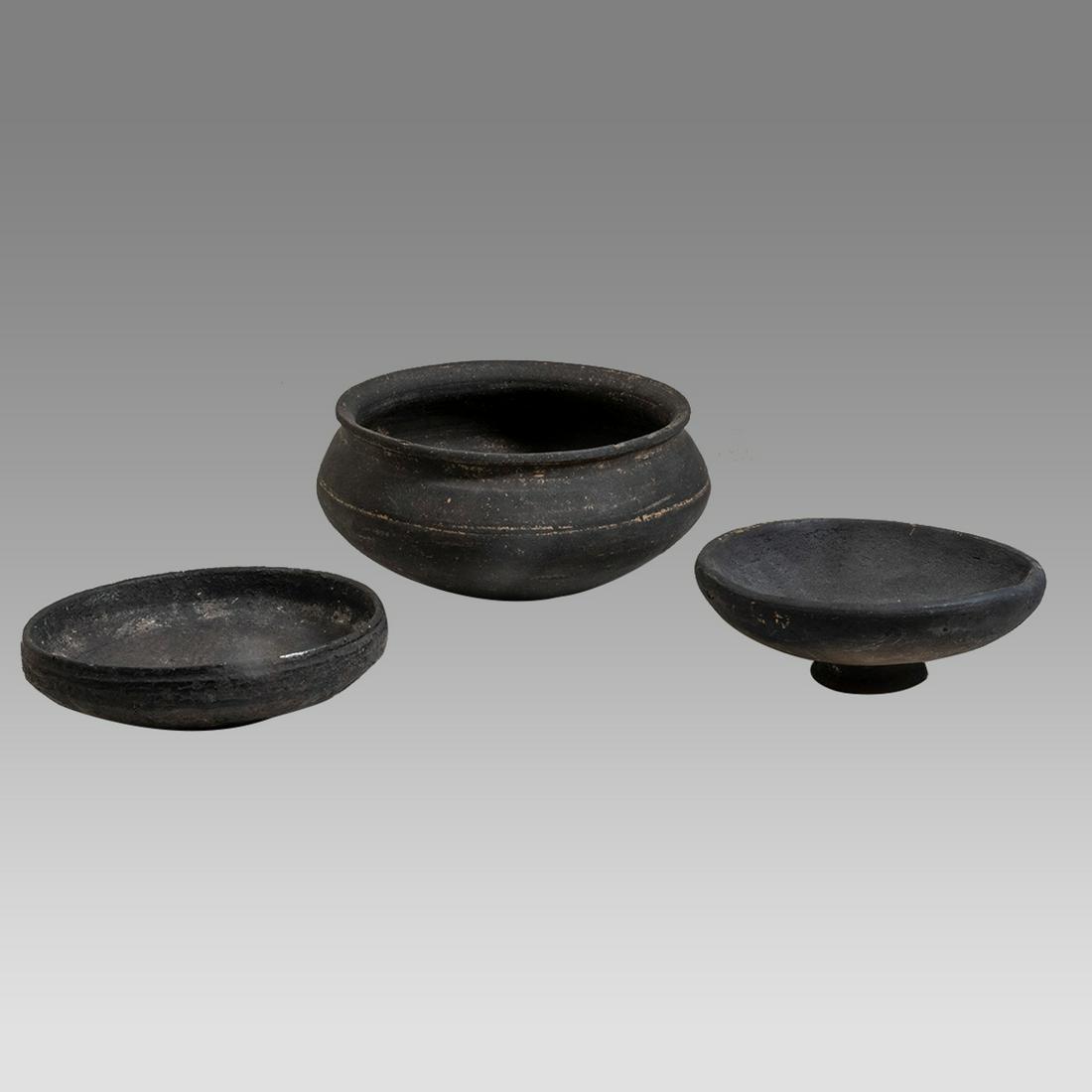 Lot of 3 Ancient Armenia Urartu Blackware Bowls c.1000 BC.: Lot of 3 Ancient Armenia Urartu Blackware Bowls c.1000 BC. Size 6 - 7 inches diameter. Provenance: Ex Dr Arnold R.Saslow South Orange NJ acquired in the London Market 1980s