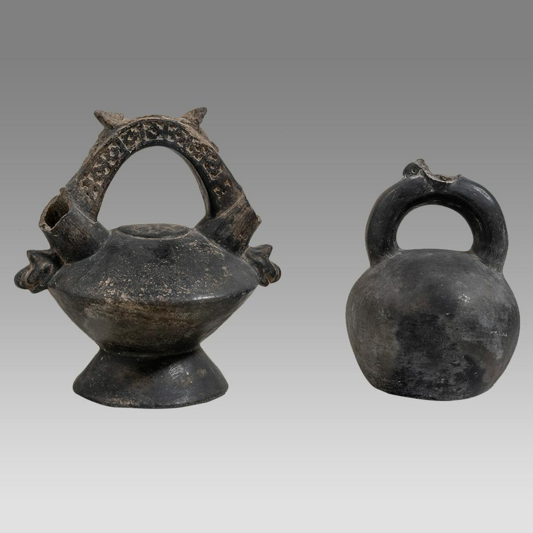 Lot of 2 Ancient Pre Columbian Chimu Blackware Pottery Vessels Ca. 1100-1500 A.D. (1 of 3)
