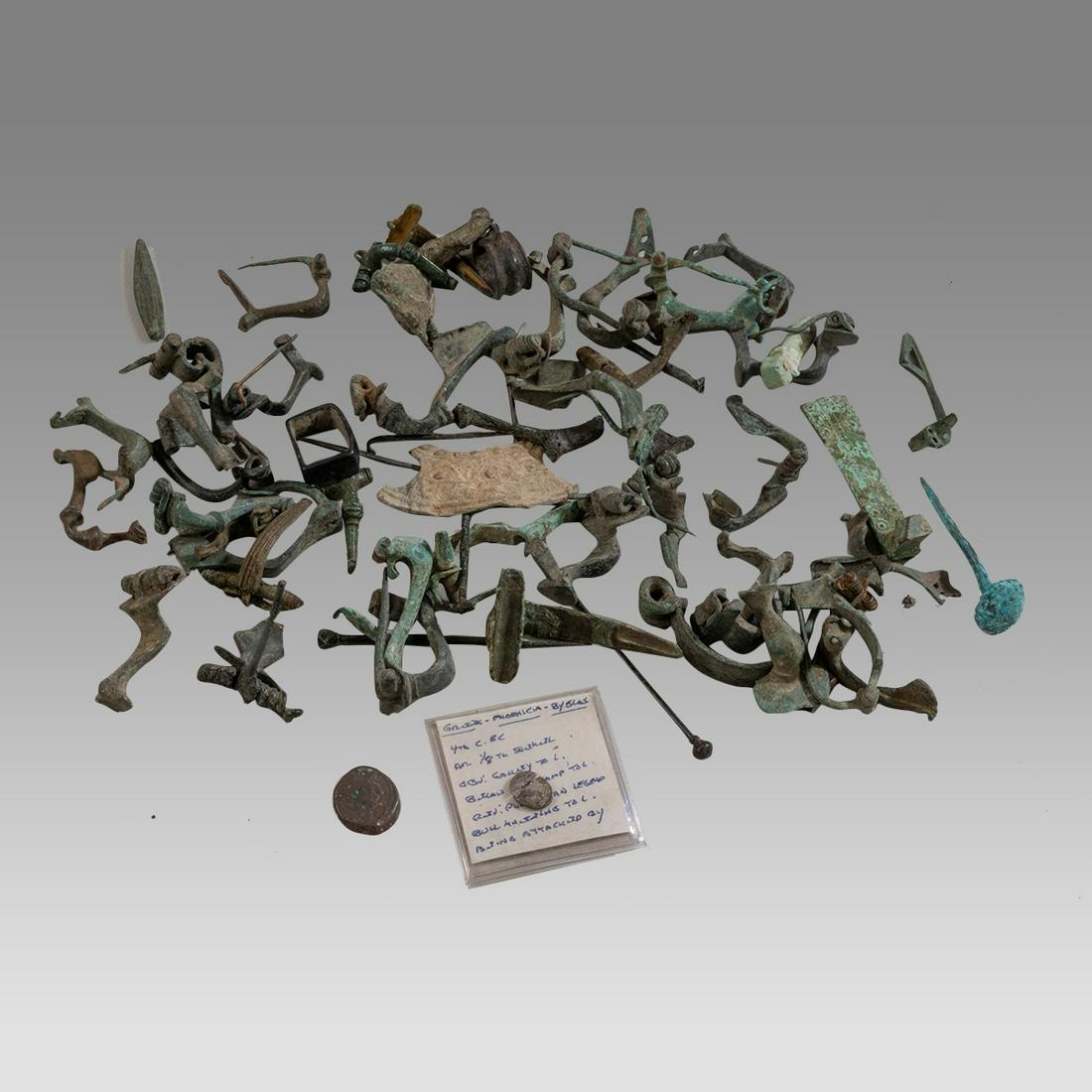 Lot of 52 + Ancient Roman bronze Fibulas Misc and 2 coins c.1st-2nd century AD. (1 of 1)