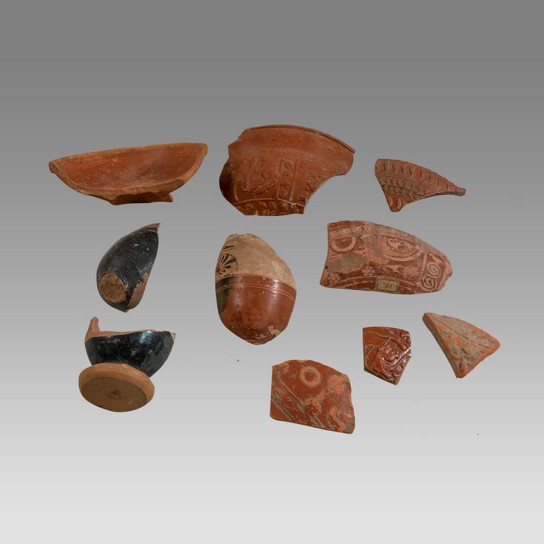 Lot of 10 Ancient Greek and Roman Pottery Fragments c. 400 BC-200 AD. (1 of 1)