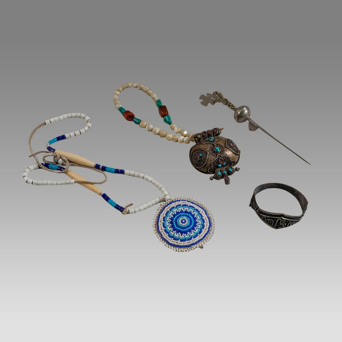 Lot of 4 Middle Eastern Bracelet, Necklace and Silver Pin With Cross. (1 of 1)