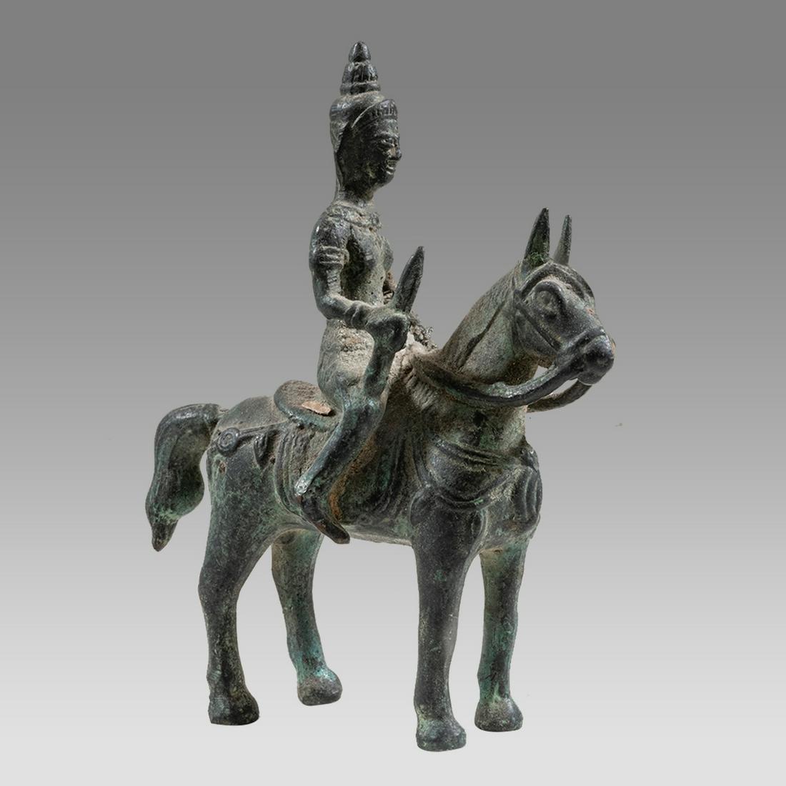 Thai, Burma Bronze bodhisattva riding Horse.: Thai, Burma Bronze bodhisattva riding Horse. Size 6 3/8 inches high, 4 1/2 inches wide. Cast bronze Burma sculpture. Provenance: Ex Dr Arnold R.Saslow South Orange NJ