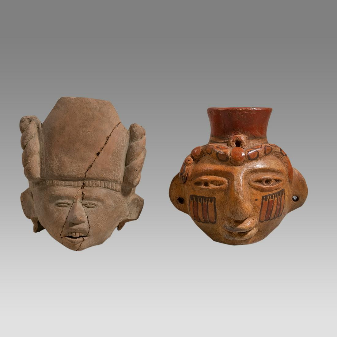 Lot of 2 Ancient Pre Columbian Veracruze, Moche Figural vessels c.500-700 AD. (1 of 3)