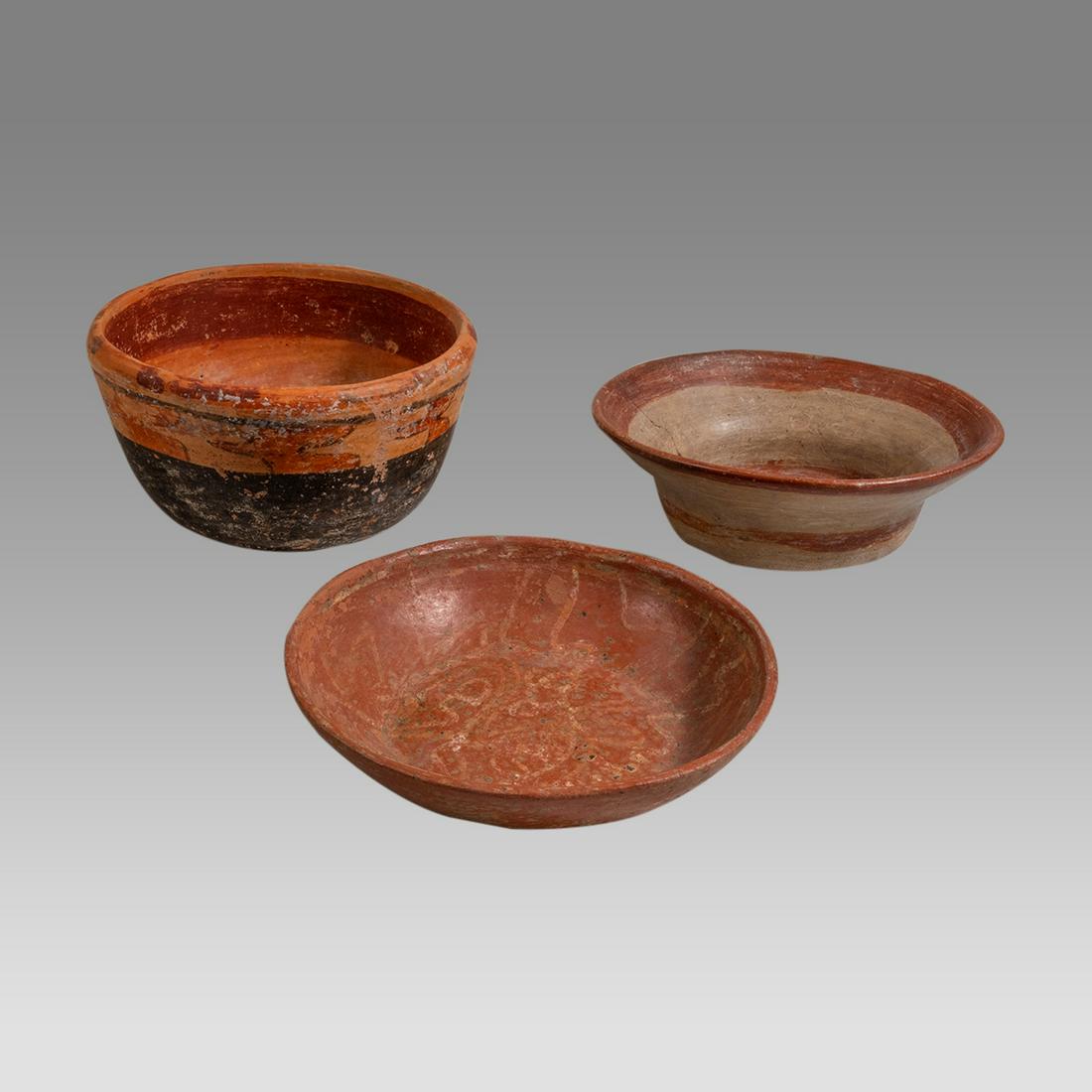Lot of 3 Ancient Pre Columbian Mayan Polychrome Bowls, Ca. 600 to 900 AD. (1 of 3)