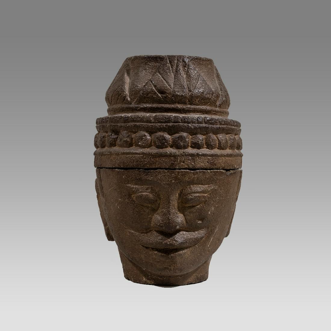 Asian Basalt Stone Buddha Head Lidded Vessel. (1 of 3)
