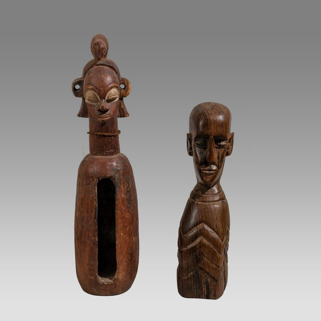 African Yaka Mukoku Slot Drum, Wood Figure. (2). (1 of 2)