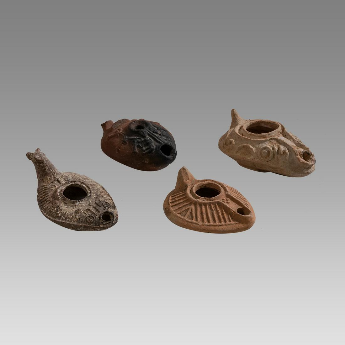 Lot of 4 Ancient Byzantine Terracotta Oil Lamps c.6th century AD. (1 of 2)