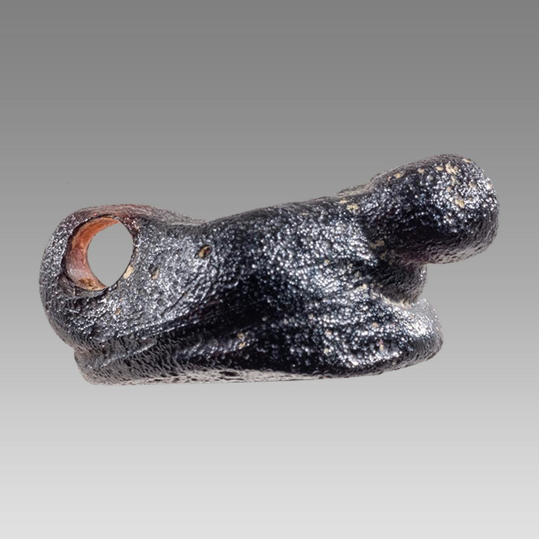 Votive Miniature Oil Lamp, Red Glass, Spaer suggests Southeastern Europe Late Roman Period 1st-2nd C: Votive Miniature Oil Lamp, Red Glass, Spaer suggests Southeastern Europe Late Roman Period 1st-2nd C CE, 20x13x6, intact and rare. Reference: Belgium Art and History Museum R 1602 (see Metzger photo f