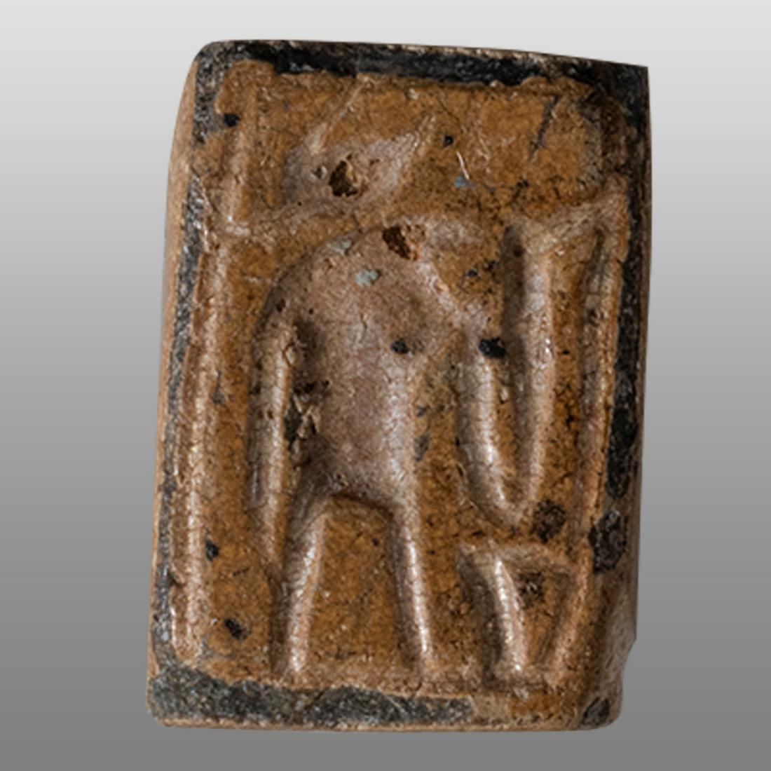 Ancient Egyptian Steatite stone Scaraboid Amulet c.1650-1100 BCE.: Ancient Egyptian Steatite stone Scaraboid Amulet c.1650-1100 BCE. Size 13 x 9 mm. Glazed steatite scaraboid with seal on both sides. Provenance: Ex Private California Collection acquired in the USA ma