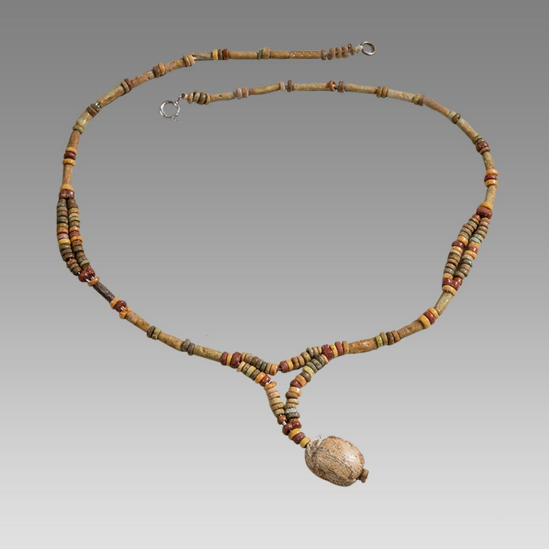 Ancient Egyptian Faience Bead Necklace with Steatite stone Scarab c.1500-300 BCE. (1 of 2)