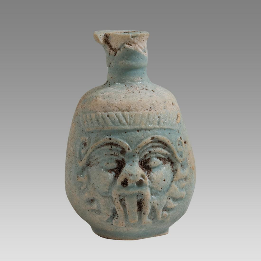 Ancient Egyptian Glazed Faience Bes Kohl Bottle Late Period. Ca. 700 - 30 B.C. (1 of 3)