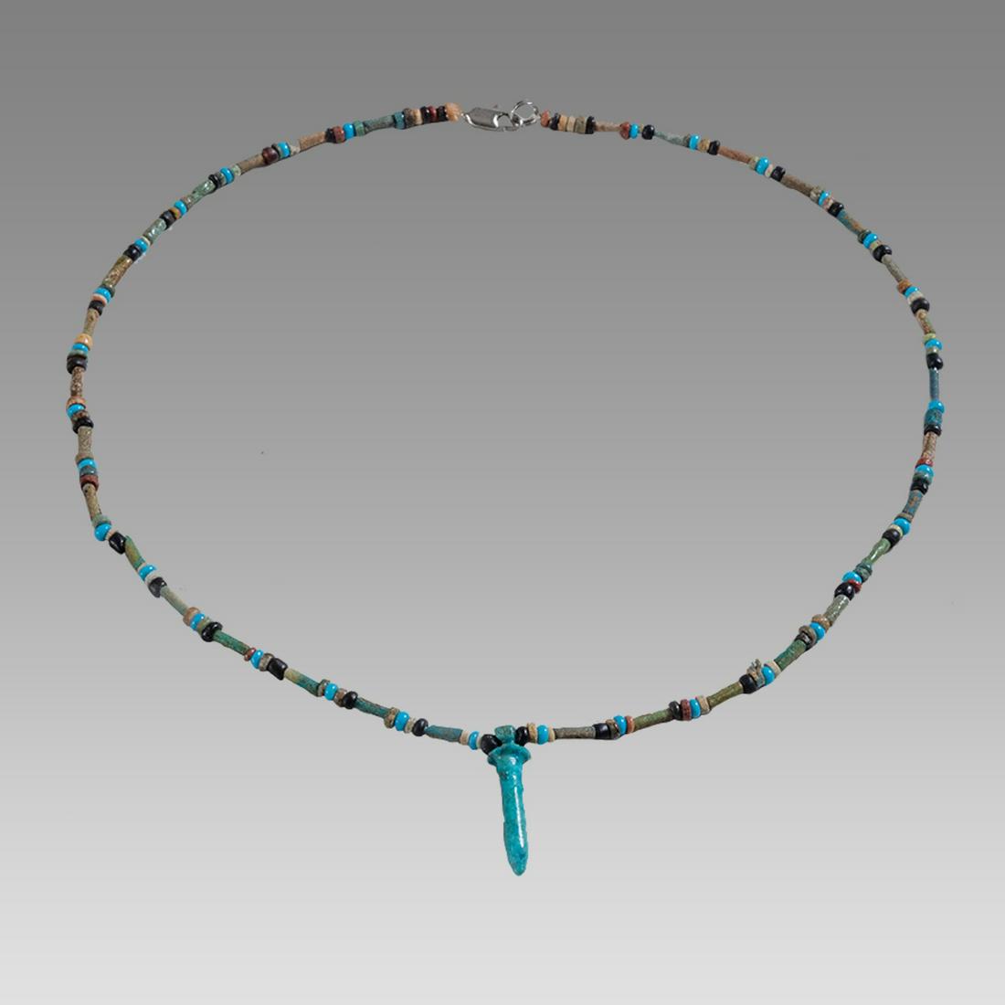 Ancient Egyptian Faience, Bead Necklace with Wadj Amulet c.300-50 BC. (1 of 1)